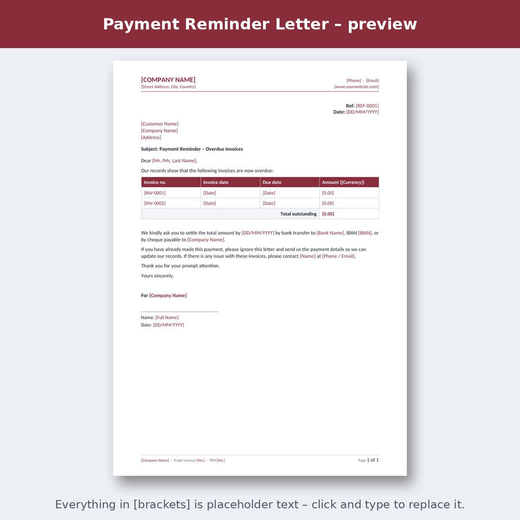 Payment Reminder Letter – preview