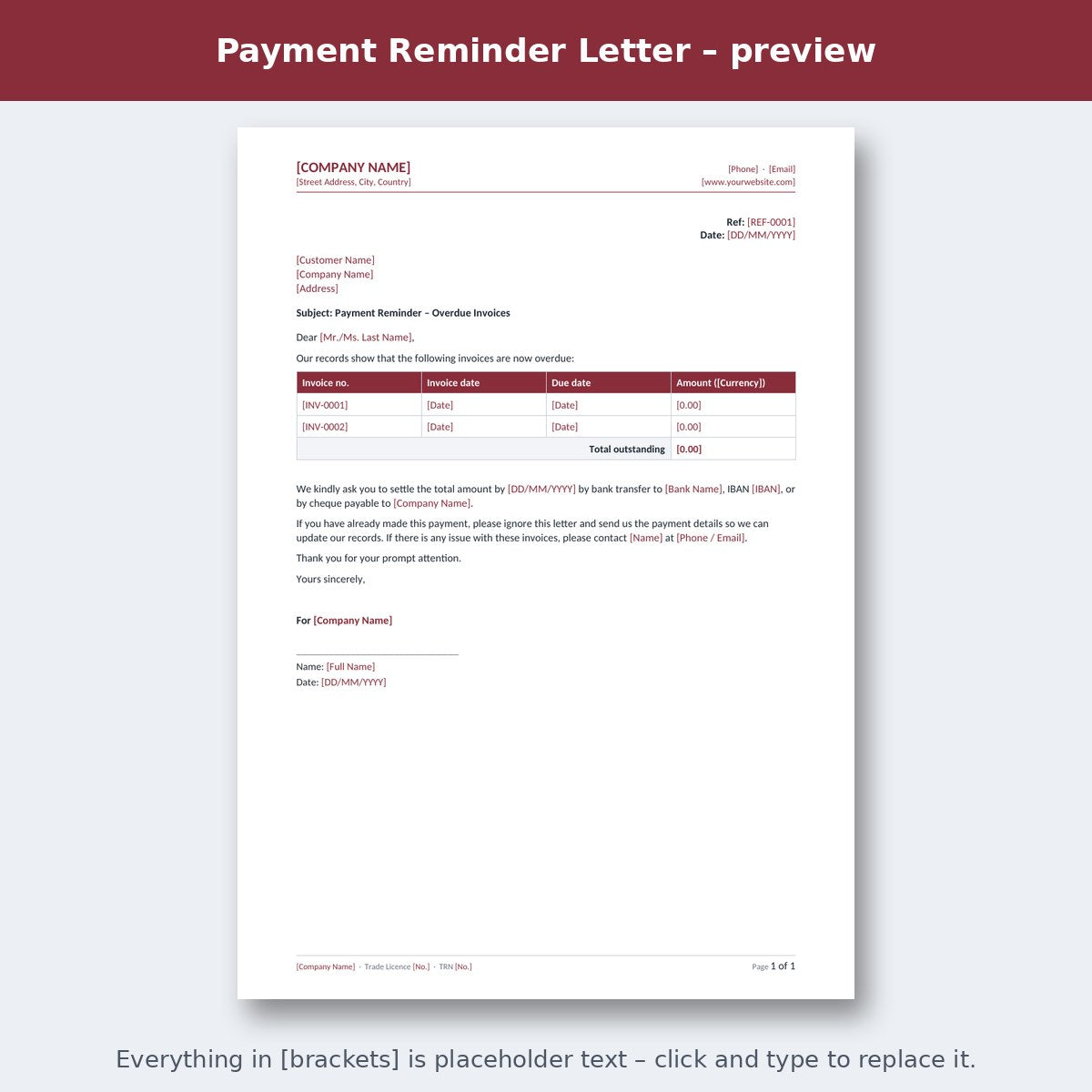 Payment Reminder Letter – preview