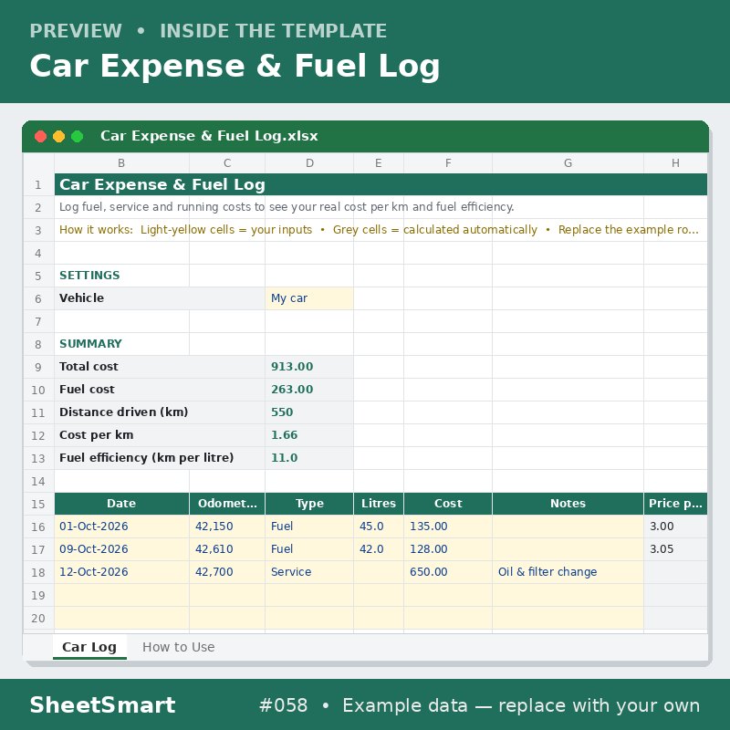Car Expense & Fuel Log – sheet preview