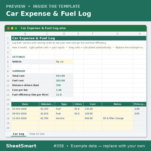 Car Expense & Fuel Log – sheet preview