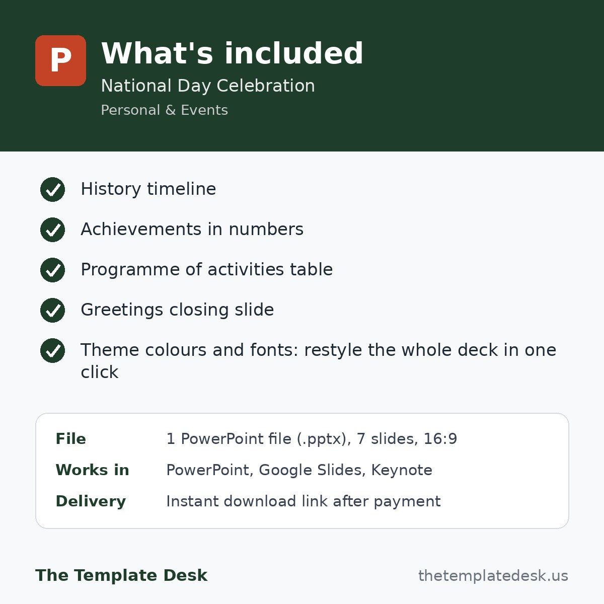 National Day Celebration – what's included