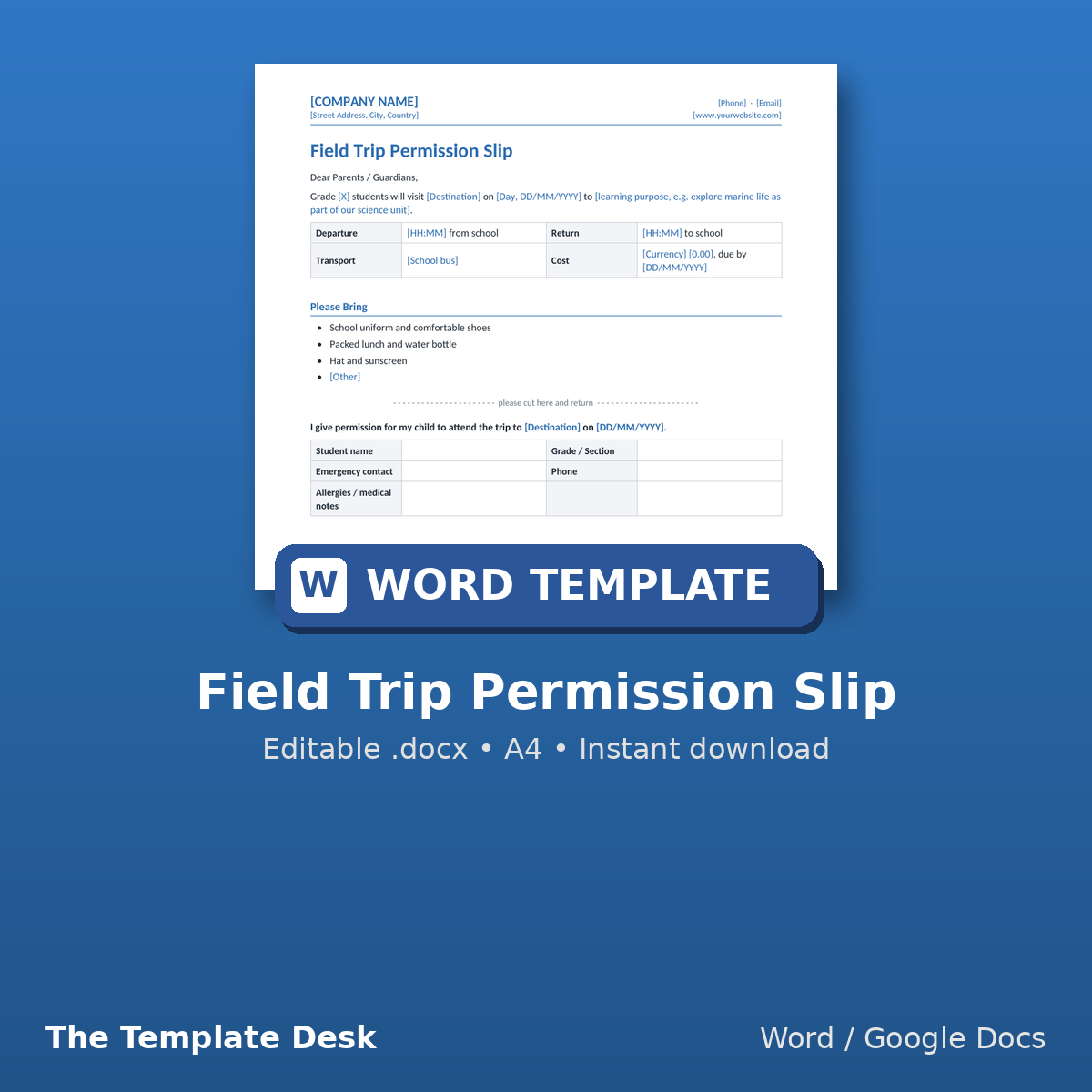 Field Trip Permission Slip – cover