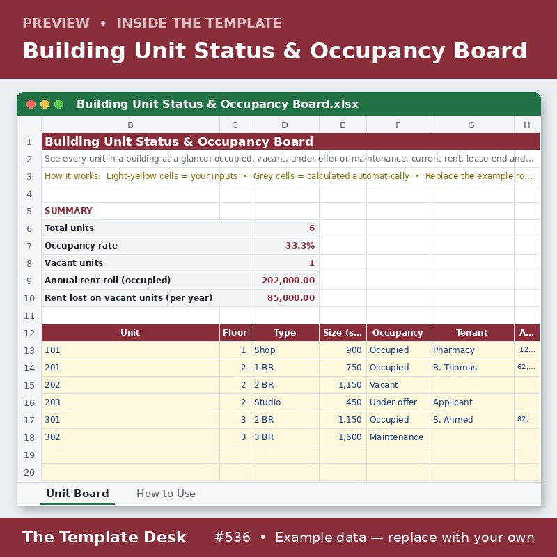 Building Unit Status & Occupancy Board – sheet preview