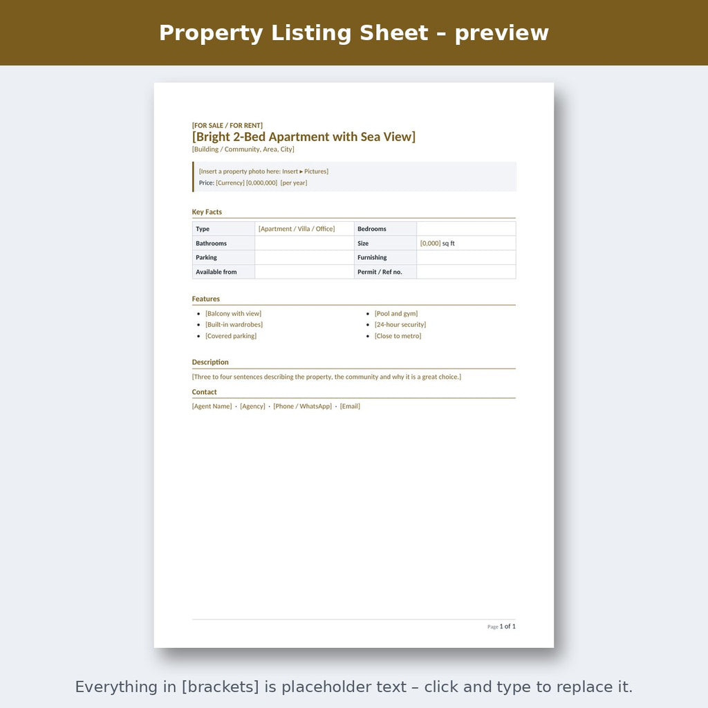 Property Listing Sheet – preview