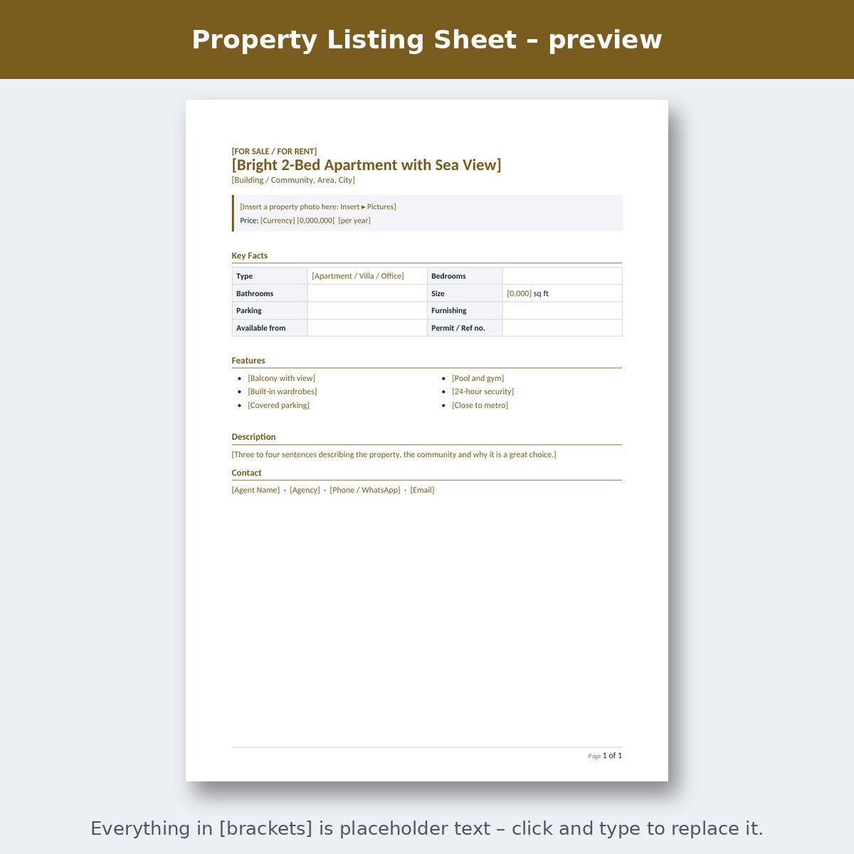 Property Listing Sheet – preview