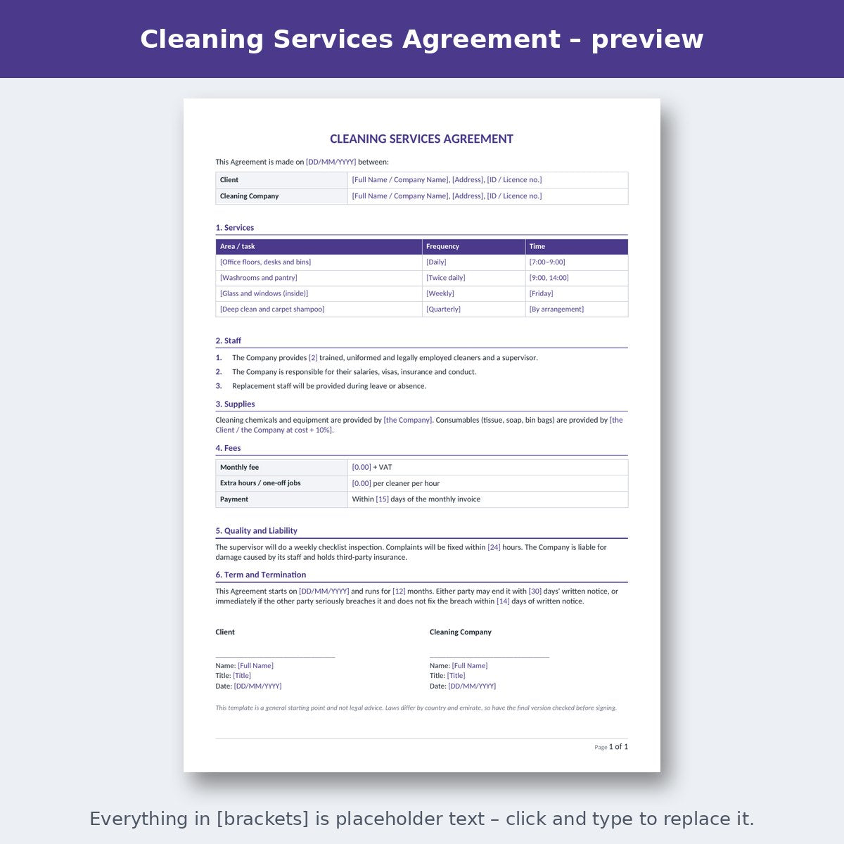 Cleaning Services Agreement – preview