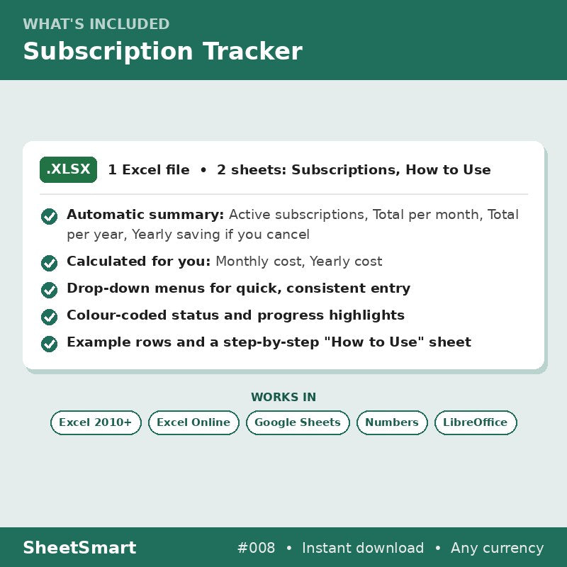 Subscription Tracker – what's included