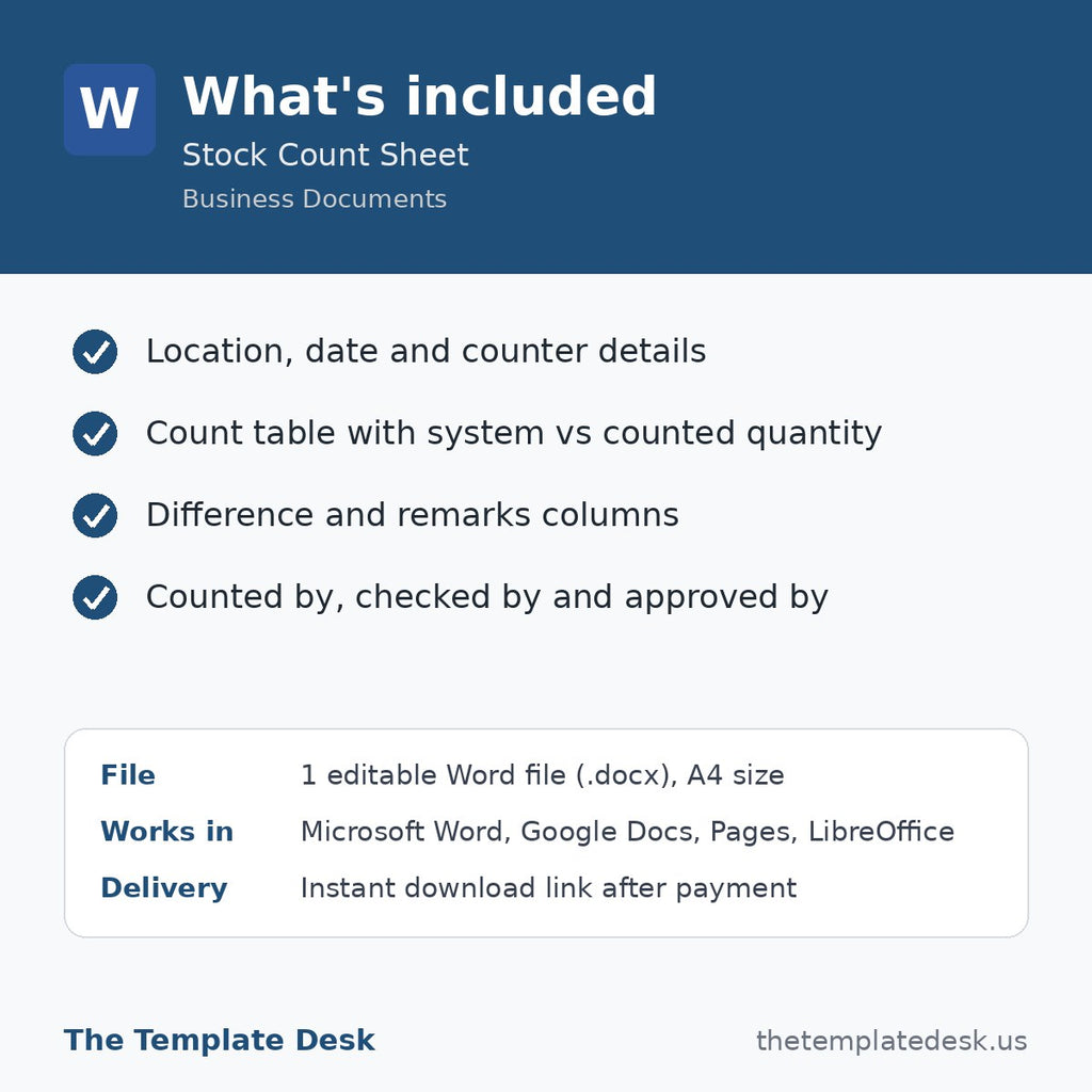 Stock Count Sheet – what's included