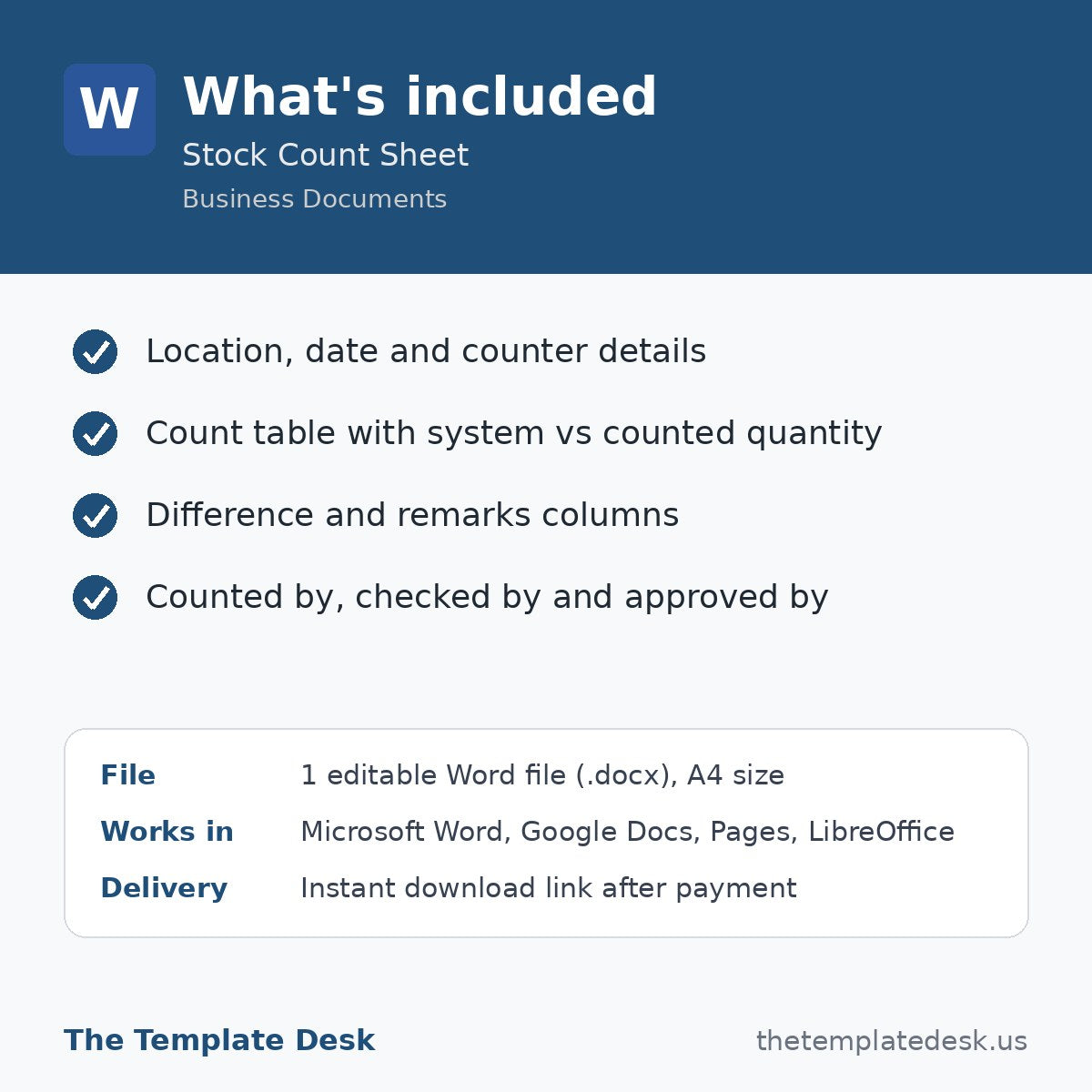 Stock Count Sheet – what's included