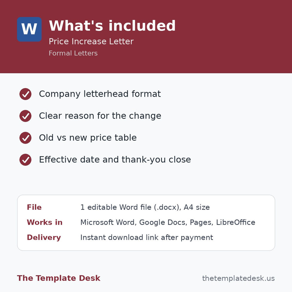 Price Increase Letter – what's included