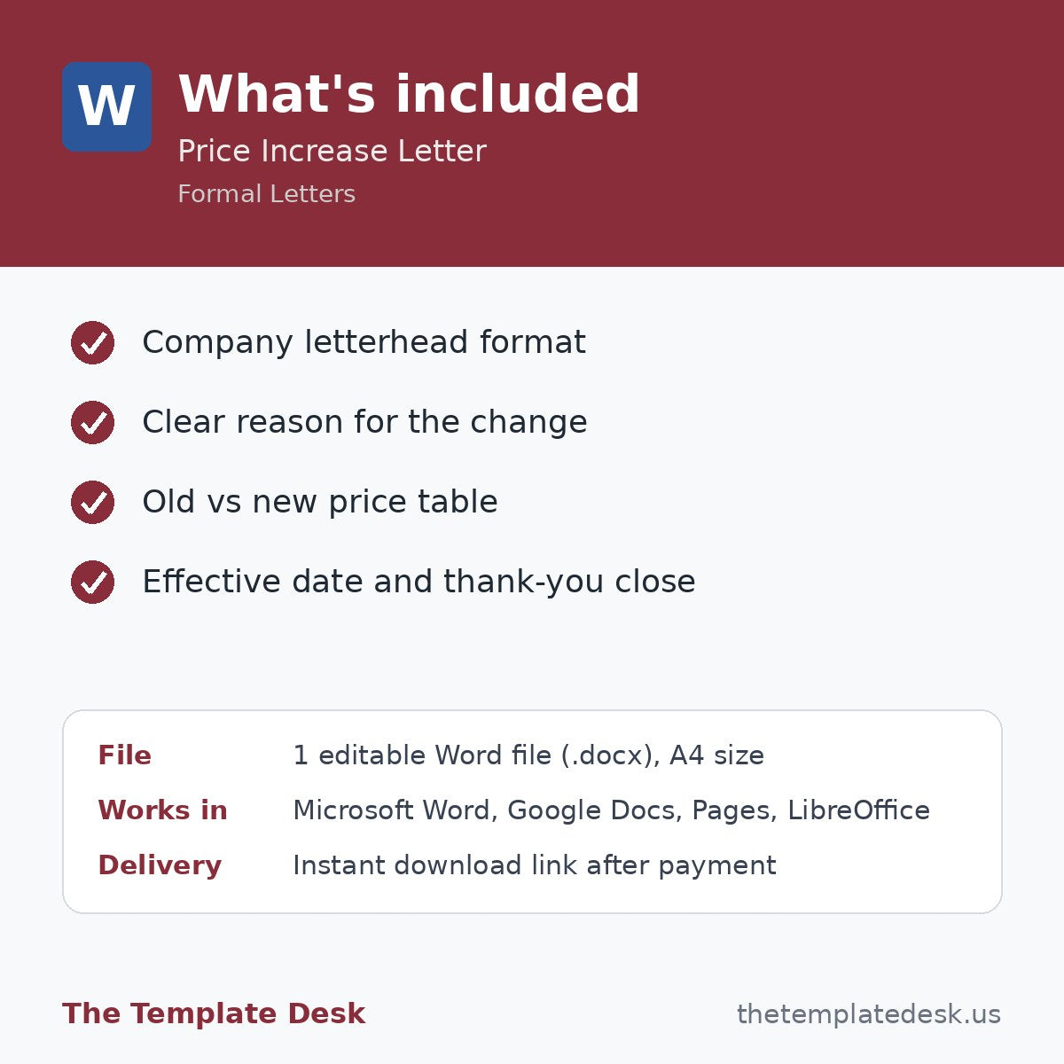 Price Increase Letter – what's included