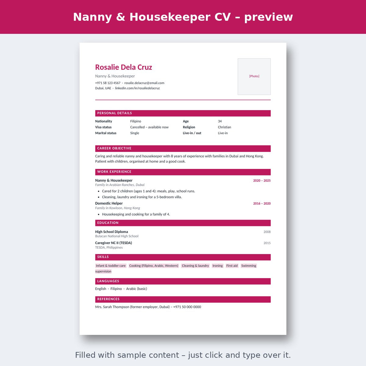 Nanny & Housekeeper CV – preview