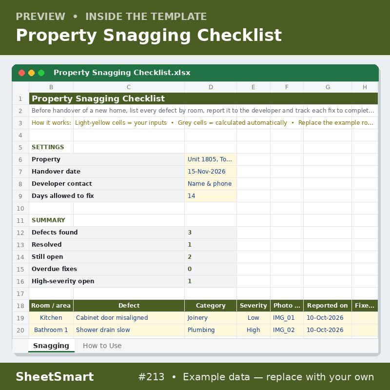Property Snagging Checklist – sheet preview