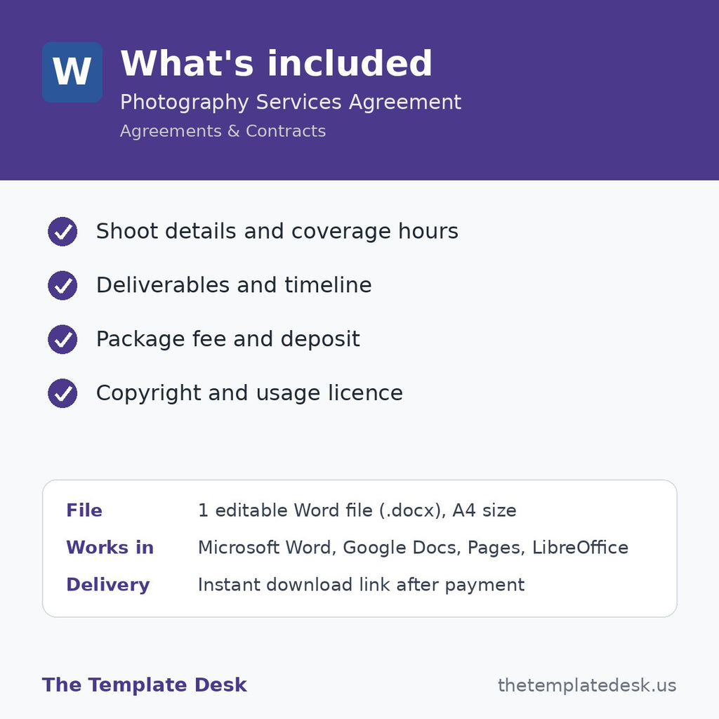 Photography Services Agreement – what's included