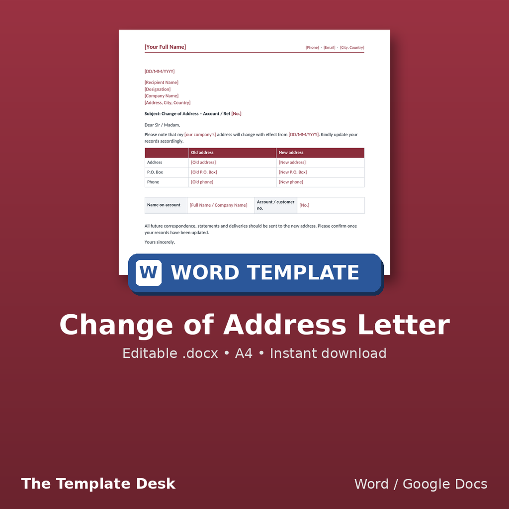 Change of Address Letter – cover