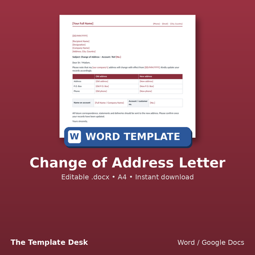 Change of Address Letter – cover