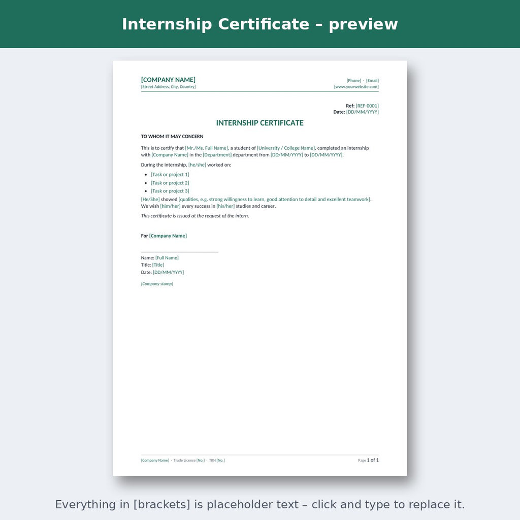 Internship Certificate – preview