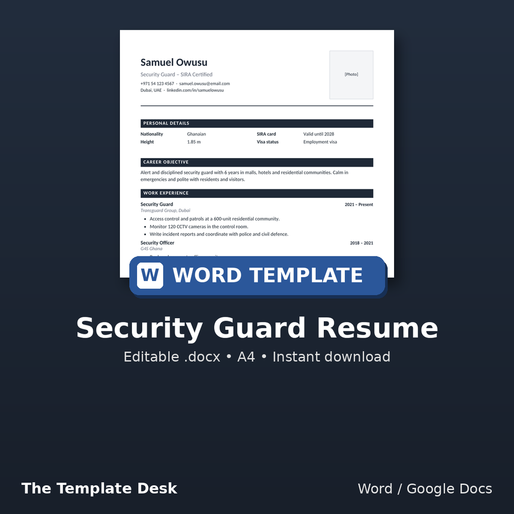 Security Guard Resume – cover