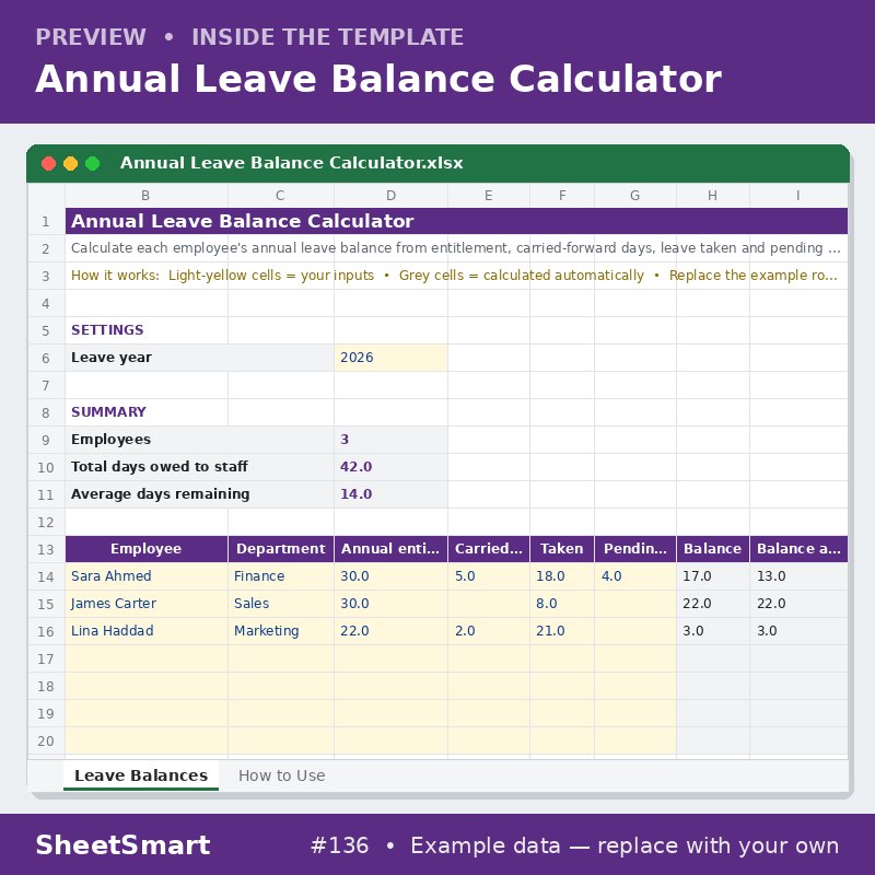 Annual Leave Balance Calculator – sheet preview