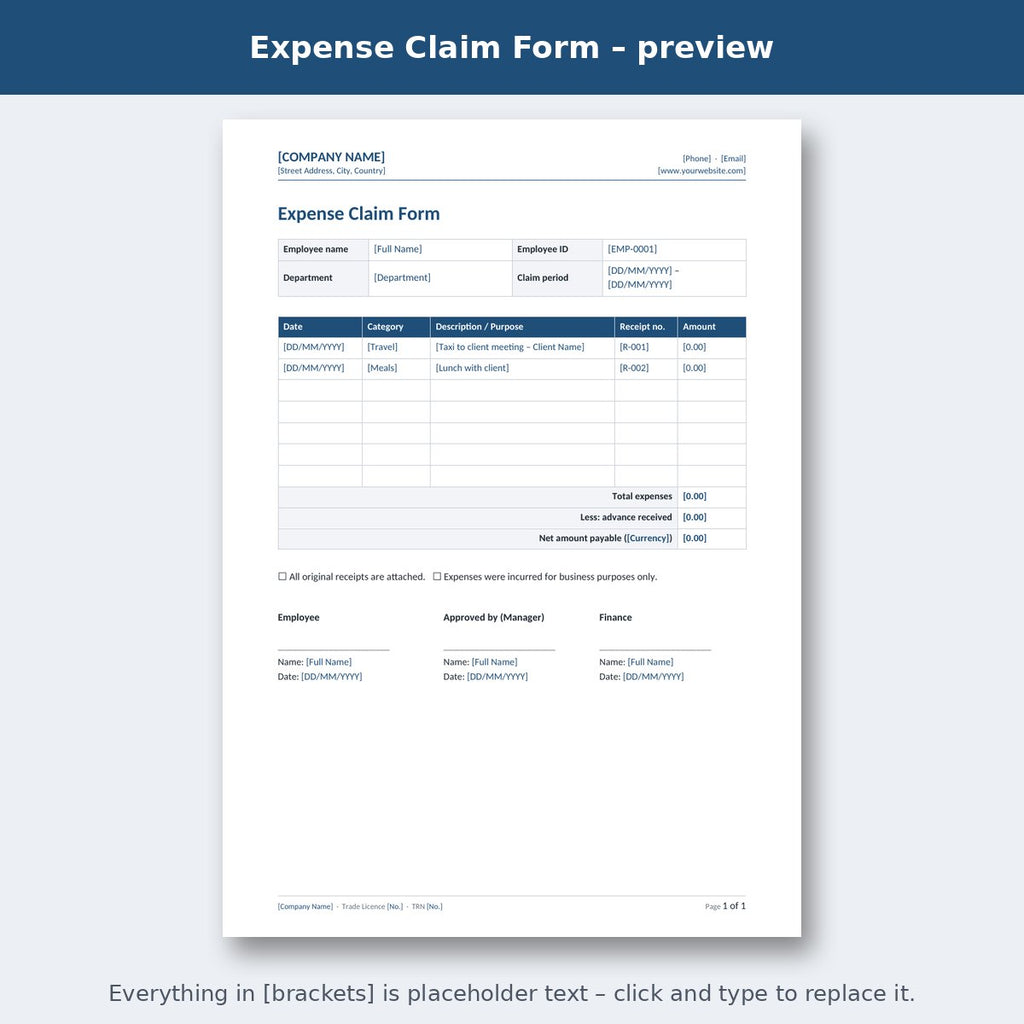 Expense Claim Form – preview