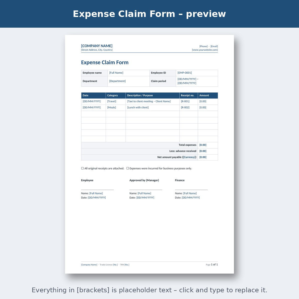 Expense Claim Form – preview