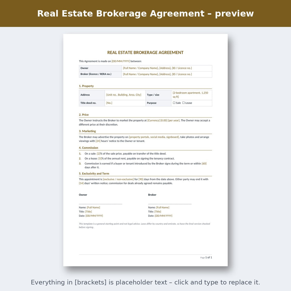 Real Estate Brokerage Agreement – preview