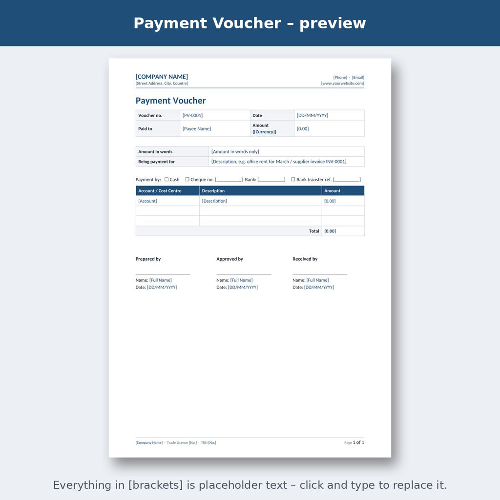Payment Voucher – preview