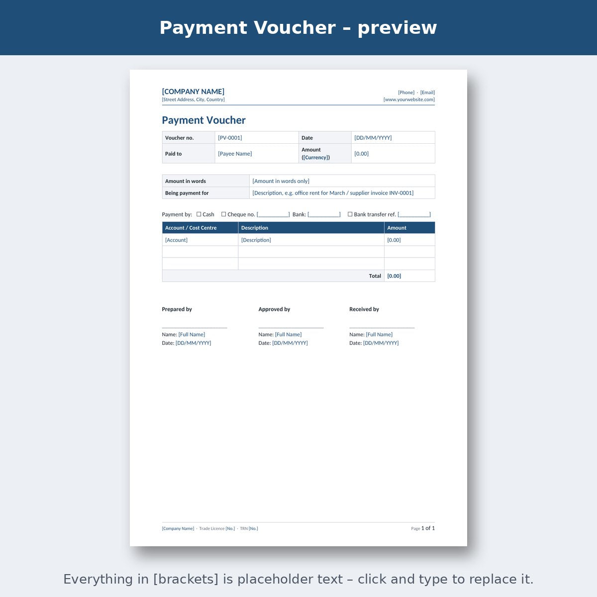 Payment Voucher – preview