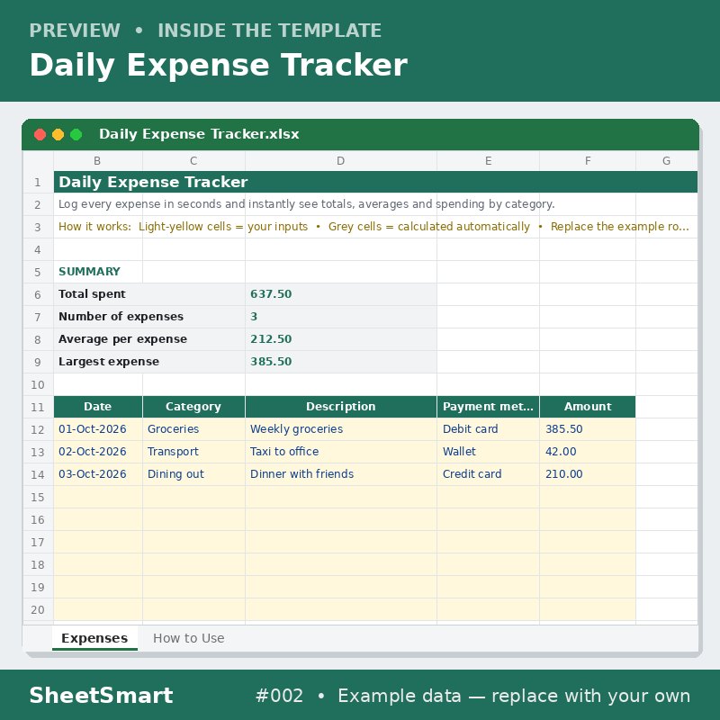 Daily Expense Tracker – sheet preview