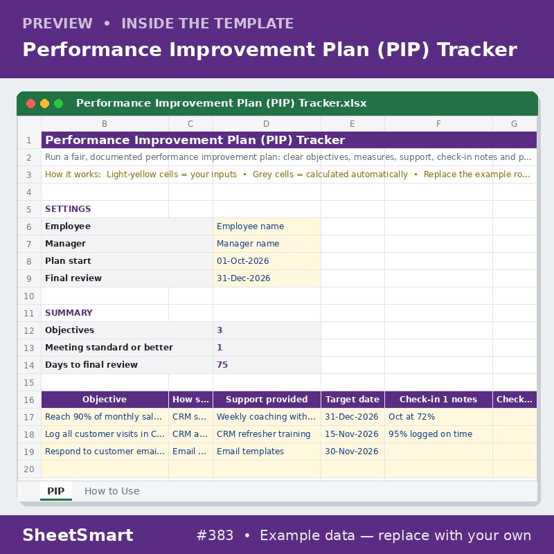 Performance Improvement Plan (PIP) Tracker – sheet preview