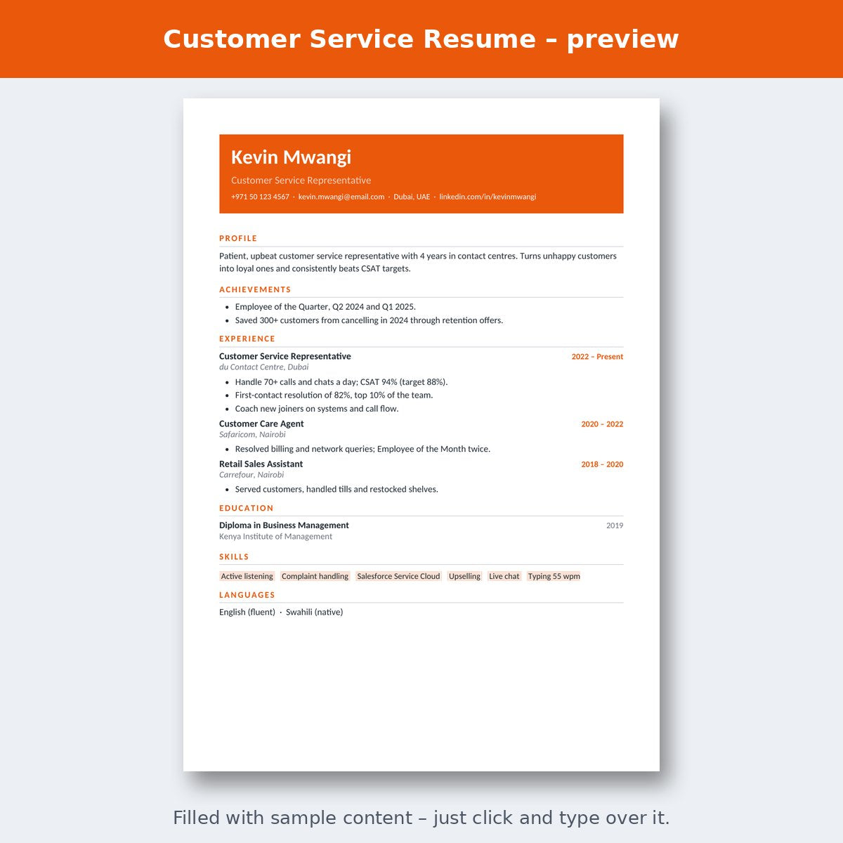 Customer Service Resume – preview