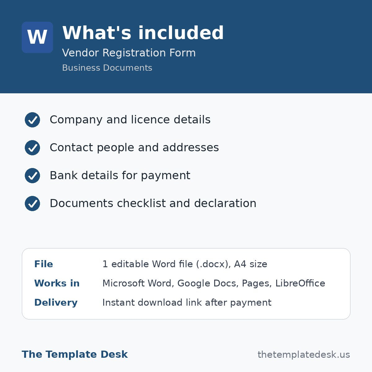 Vendor Registration Form – what's included