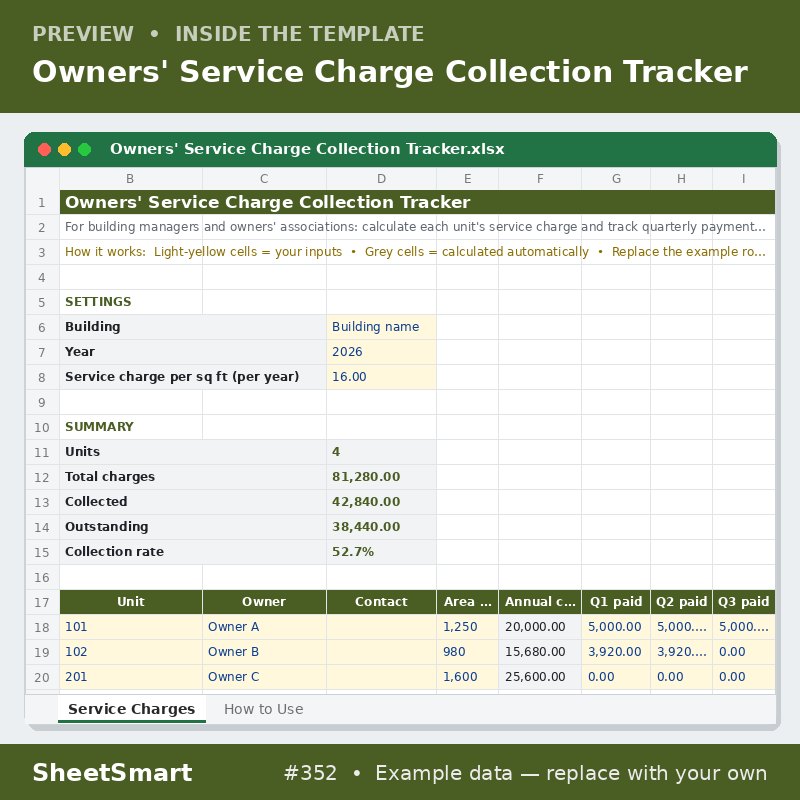 Owners' Service Charge Collection Tracker – sheet preview
