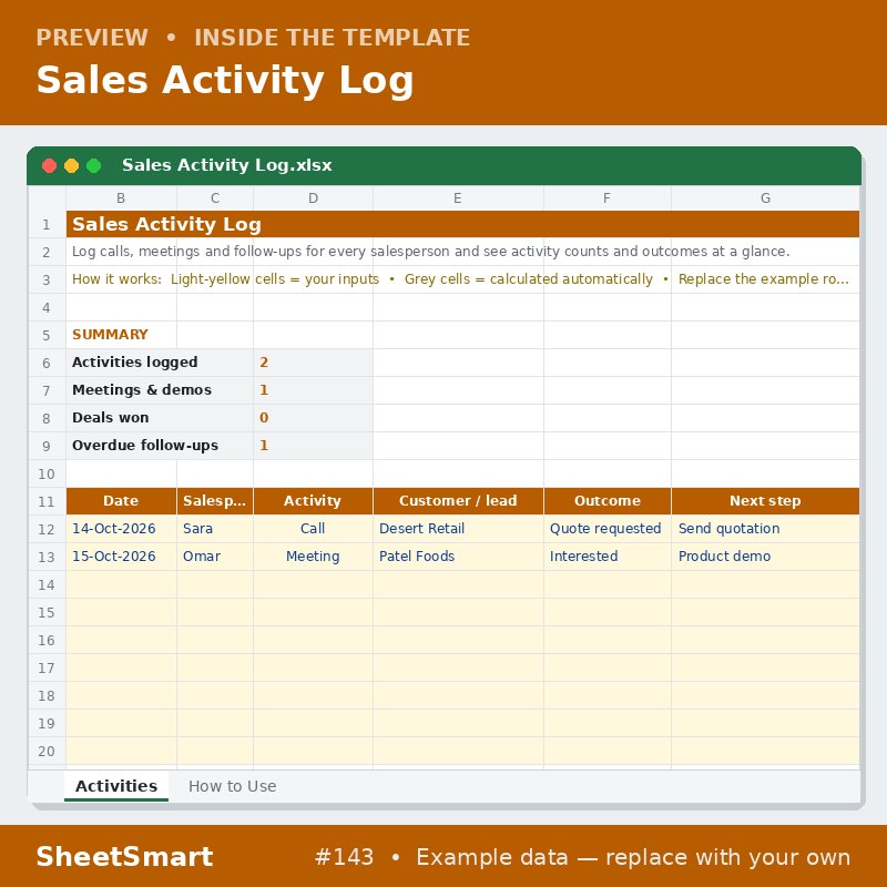 Sales Activity Log – sheet preview