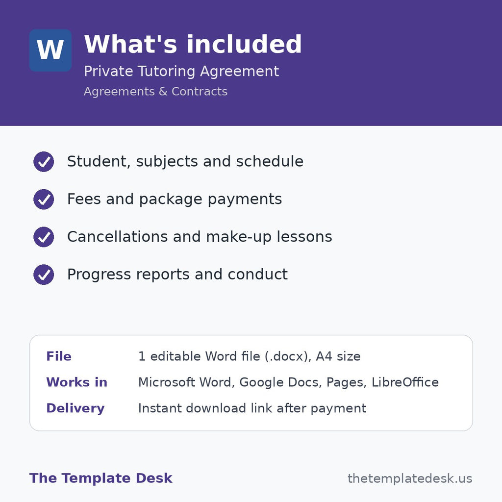 Private Tutoring Agreement – what's included