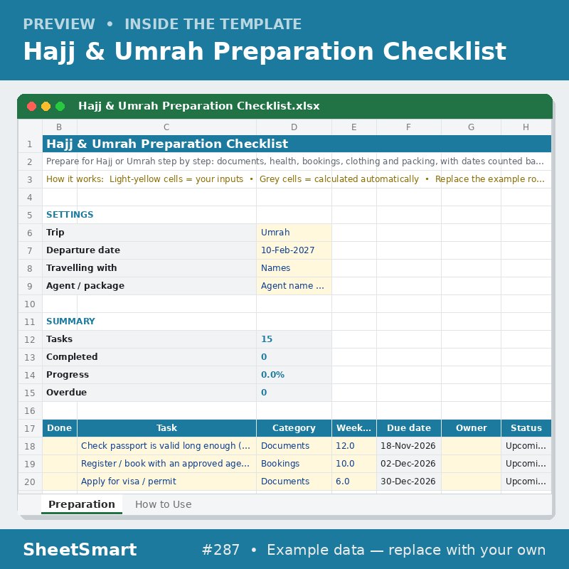 Hajj & Umrah Preparation Checklist – sheet preview