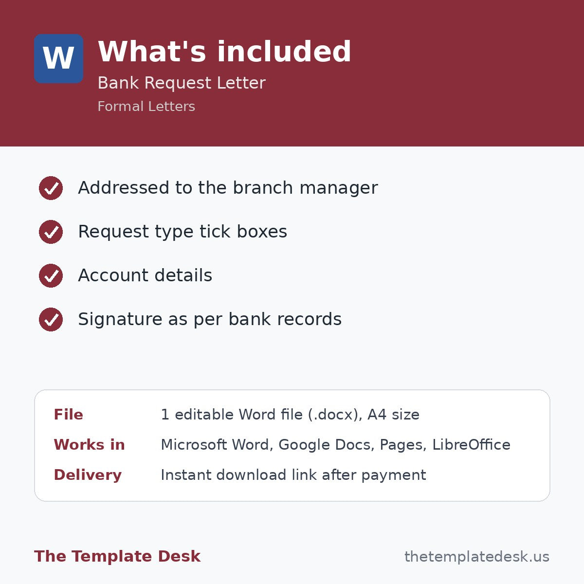 Bank Request Letter – what's included