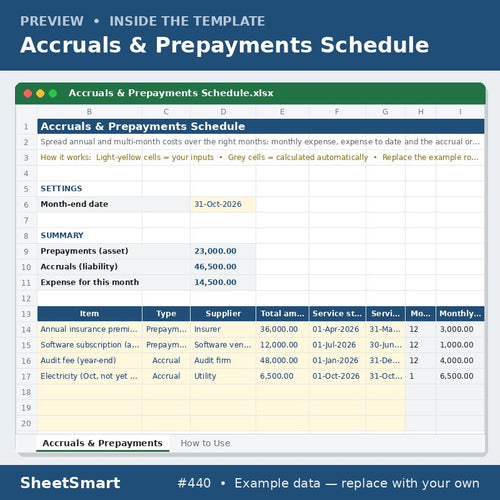 Accruals & Prepayments Schedule – sheet preview