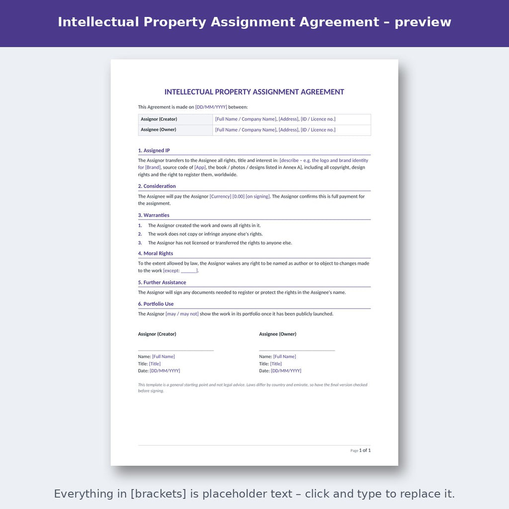 Intellectual Property Assignment Agreement – preview