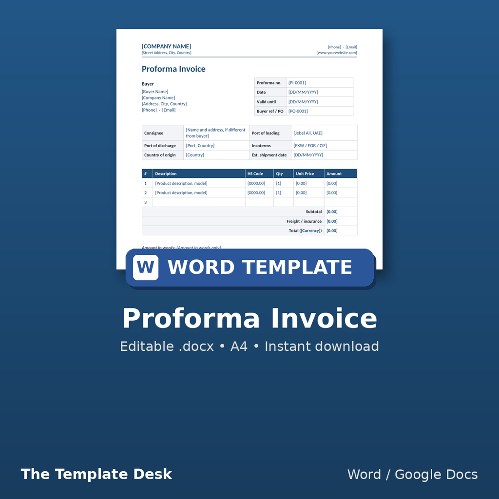 Proforma Invoice – cover