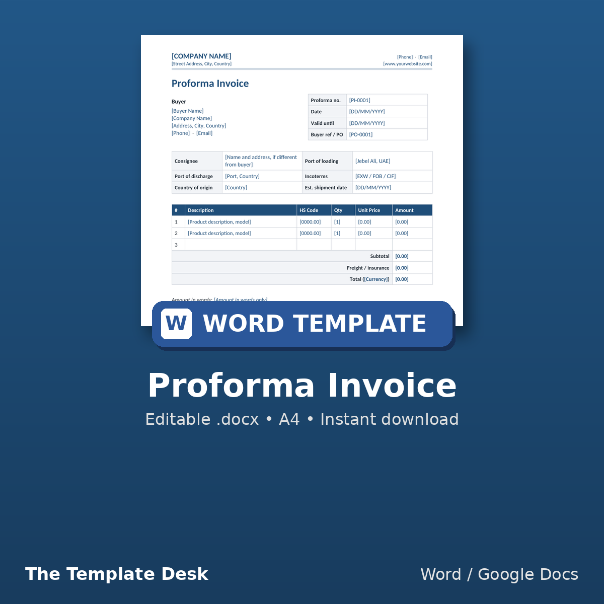 Proforma Invoice – cover