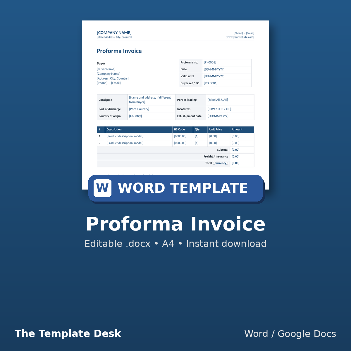 Proforma Invoice – cover
