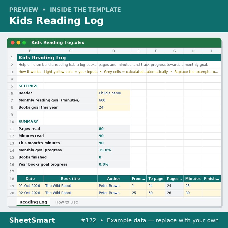 Kids Reading Log – sheet preview