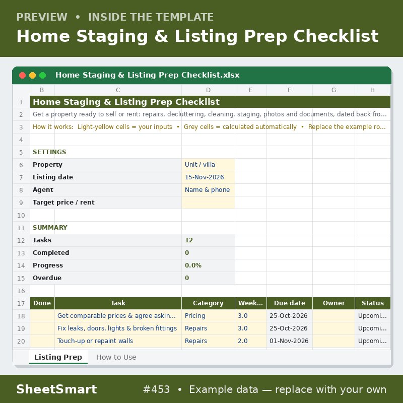 Home Staging & Listing Prep Checklist – sheet preview