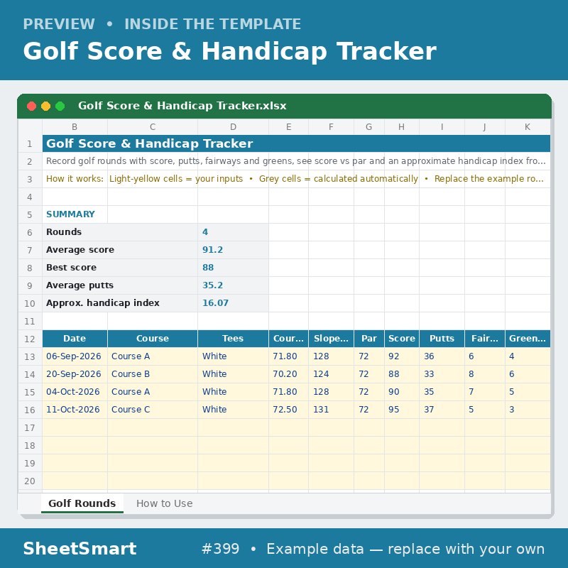 Golf Score & Handicap Tracker – sheet preview