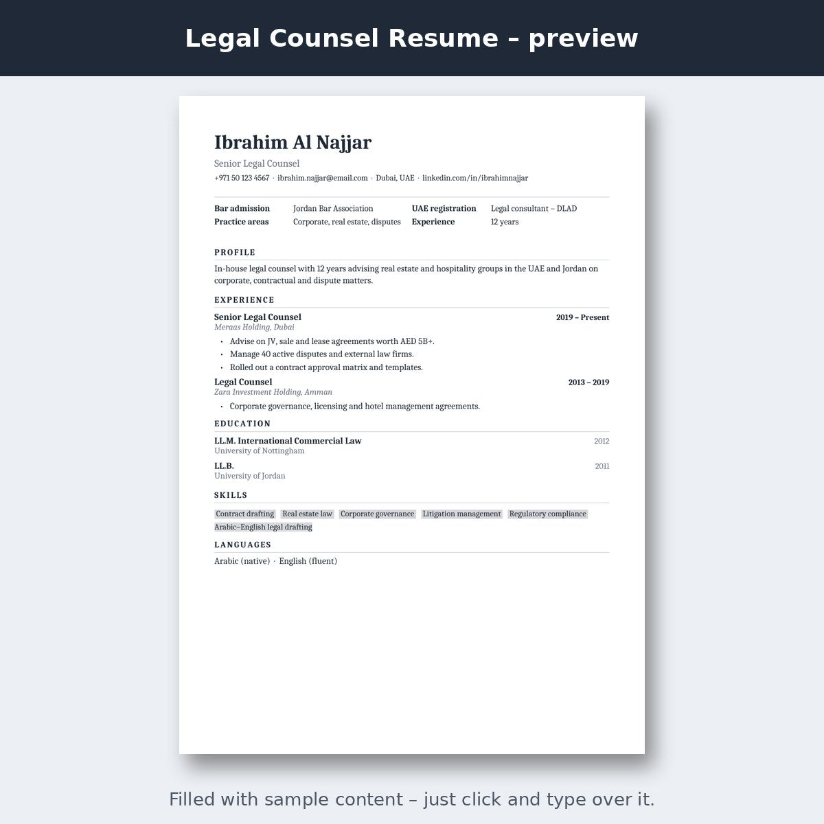 Legal Counsel Resume – preview
