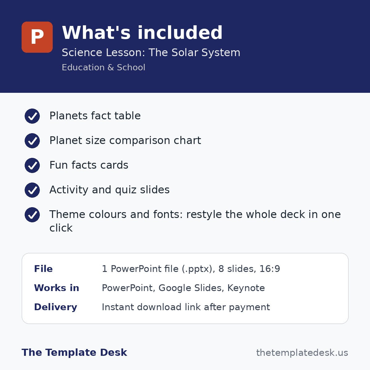 Science Lesson: The Solar System – what's included
