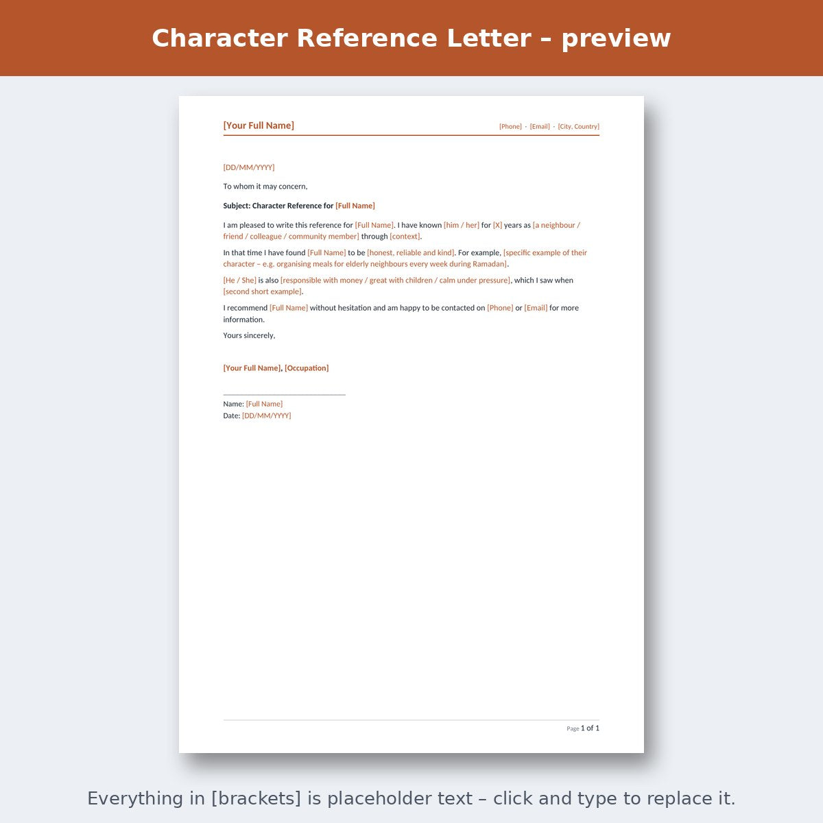 Character Reference Letter – preview