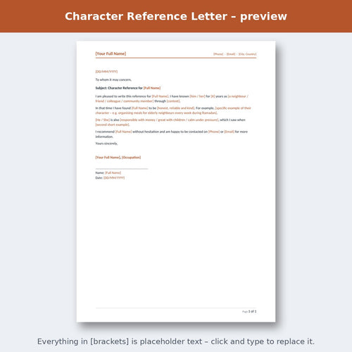 Character Reference Letter – preview