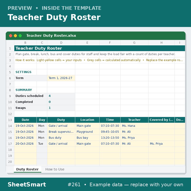 Teacher Duty Roster – sheet preview